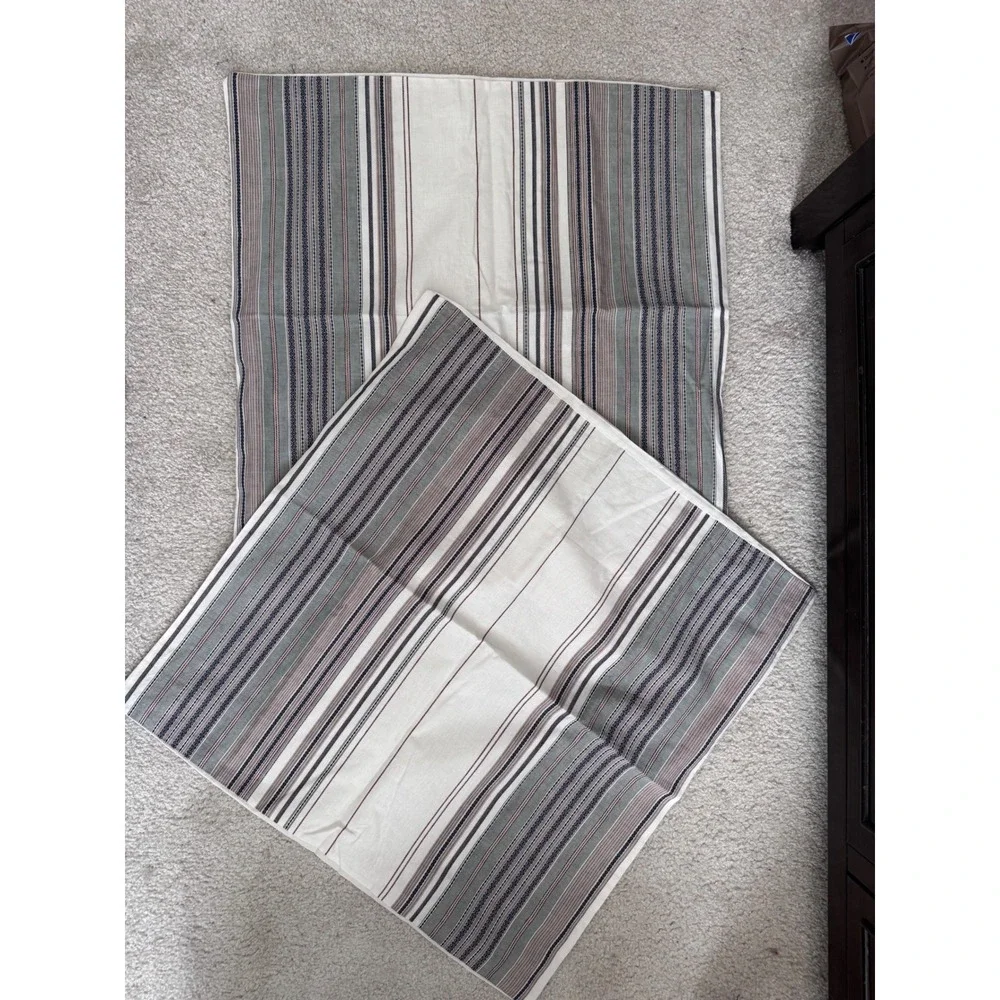 Pottery Barn Organic Cotton Striped Duvet Cover Set 2 Euro Shams Cream Sage Navy